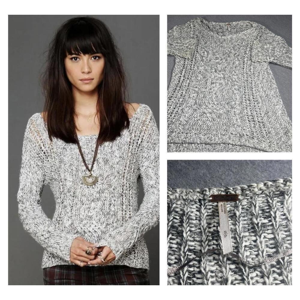 Free People Womans Small $95 Cable Knit Sweater Gray pegasus west end Pullover